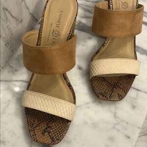 Chinese Laundry Brown and Cream Slip-On Heels
